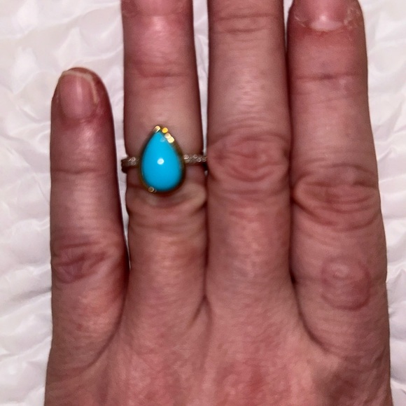 Hold Sleeping Beauty Turquoise & Diamond (natural) 10k Yellow Gold Ring - Picture 8 of 9